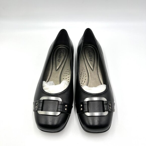 7.5W 7.5 WIDE WIDTH‎ Trotters Womens Sizzle Black Leather Ballet Flats Shoes - Picture 2 of 12